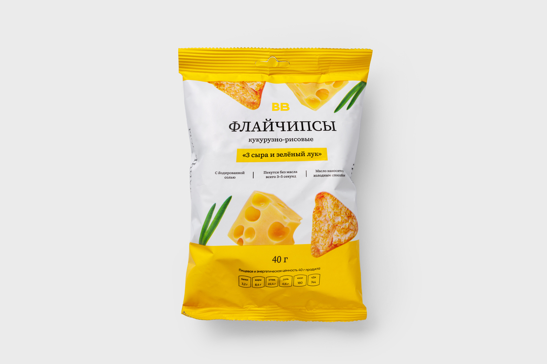 Флайчипсы кукурузно-рисовые "3 сыра и зеленый лук", 40 г