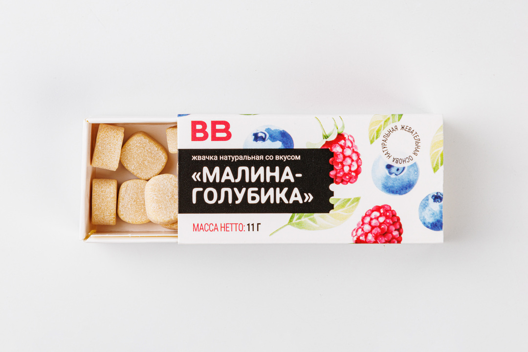 Жвачка натуральная со вкусом "Малина-голубика"