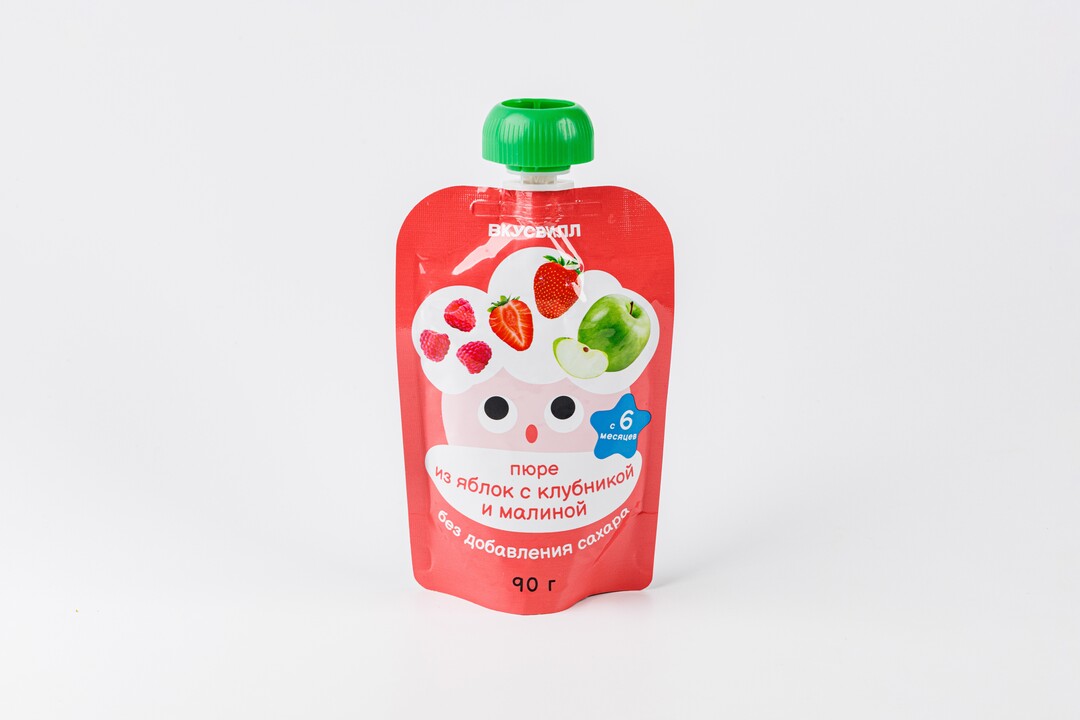Пюре из яблок, клубники и малины, 90 г
