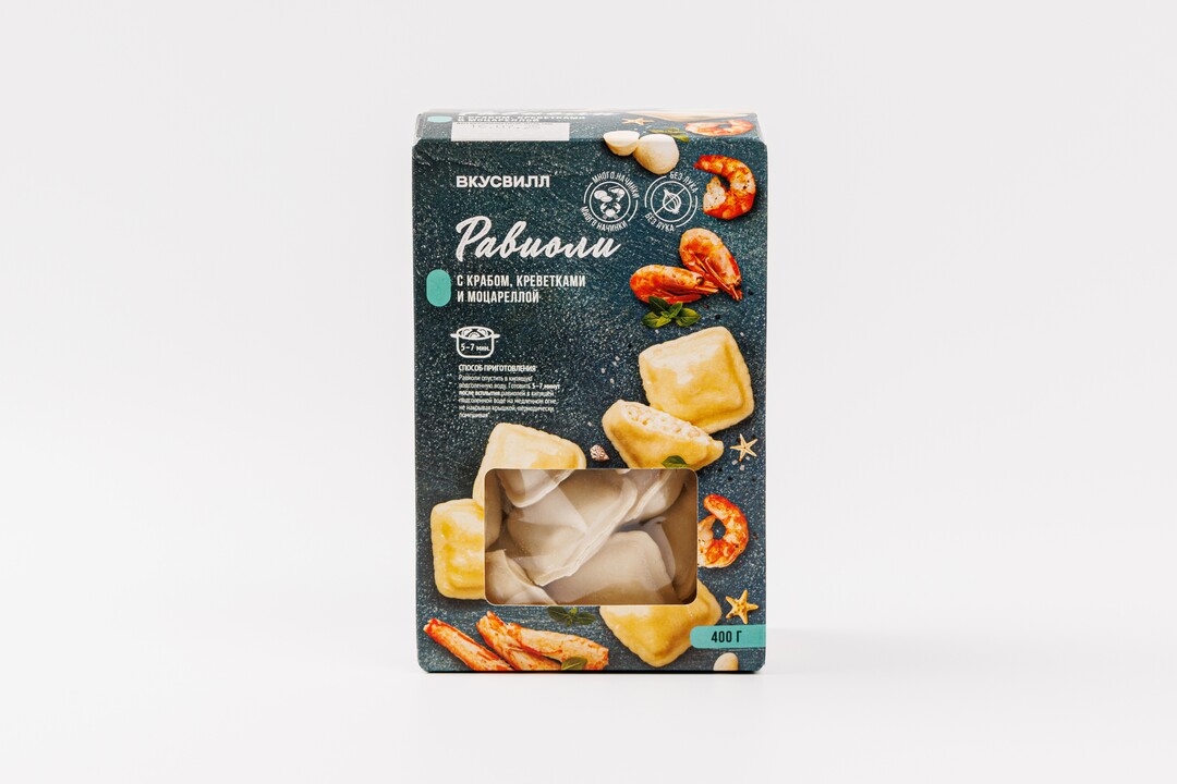 Равиоли с крабом, креветками и моцареллой, 400 г