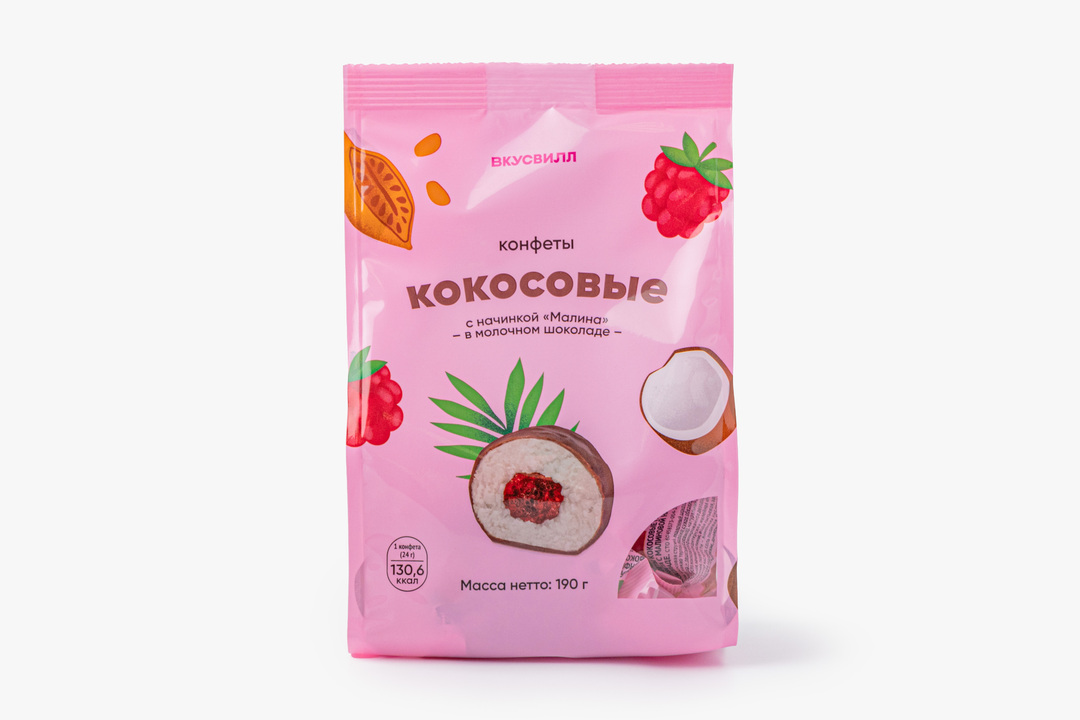 Конфеты кокосовые в шоколаде с начинкой "Малина" — фото 1