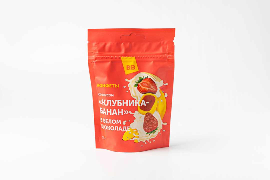 Конфеты со вкусом "Клубника-банан" в белом шок. — фото 1