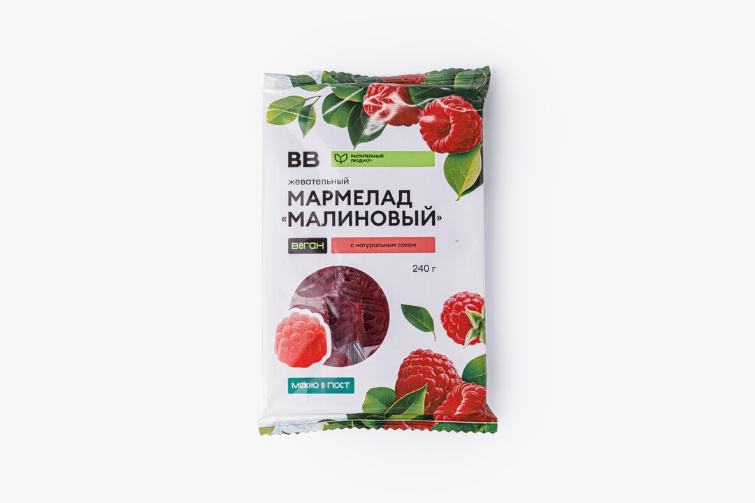 Мармелад жевательный "Малиновый" с соком, веган — фото 1